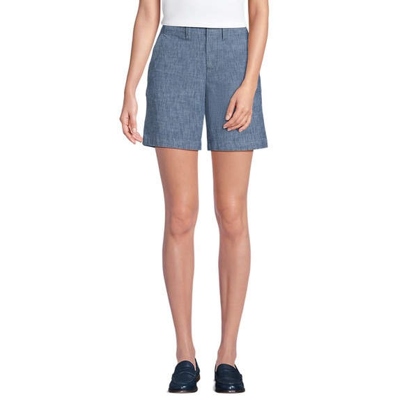 Lands' End Chambray Mid-Rise Bermuda Shorts, 100% Cotton, Women's 14 - Picture 4 of 9